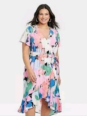 Ava & Viv Flutter Short Sleeve Midi Wrap Dress